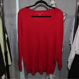 American Eagle Red long sleeve slight V neck top